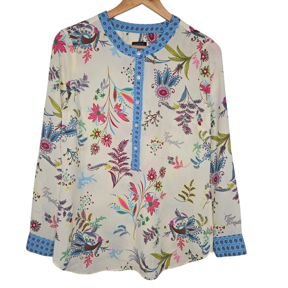 Talbots Womens Dancing Floral Band Collar Contrast Popover Blouse Size Small - Picture 1 of 10